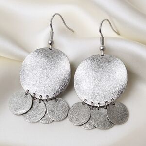 2/$30 Silver Tone 2.25" Round & Charm Disc Design Drop Dangle Earrings, Jewelry
